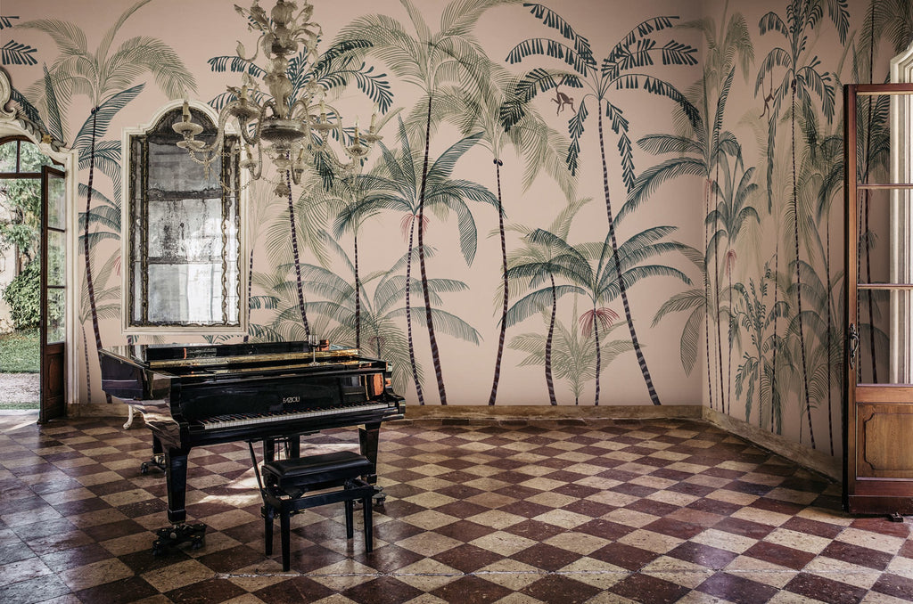 Louie wall mural by Sandberg – tropical design, Pink – styled in a room setting, view 8