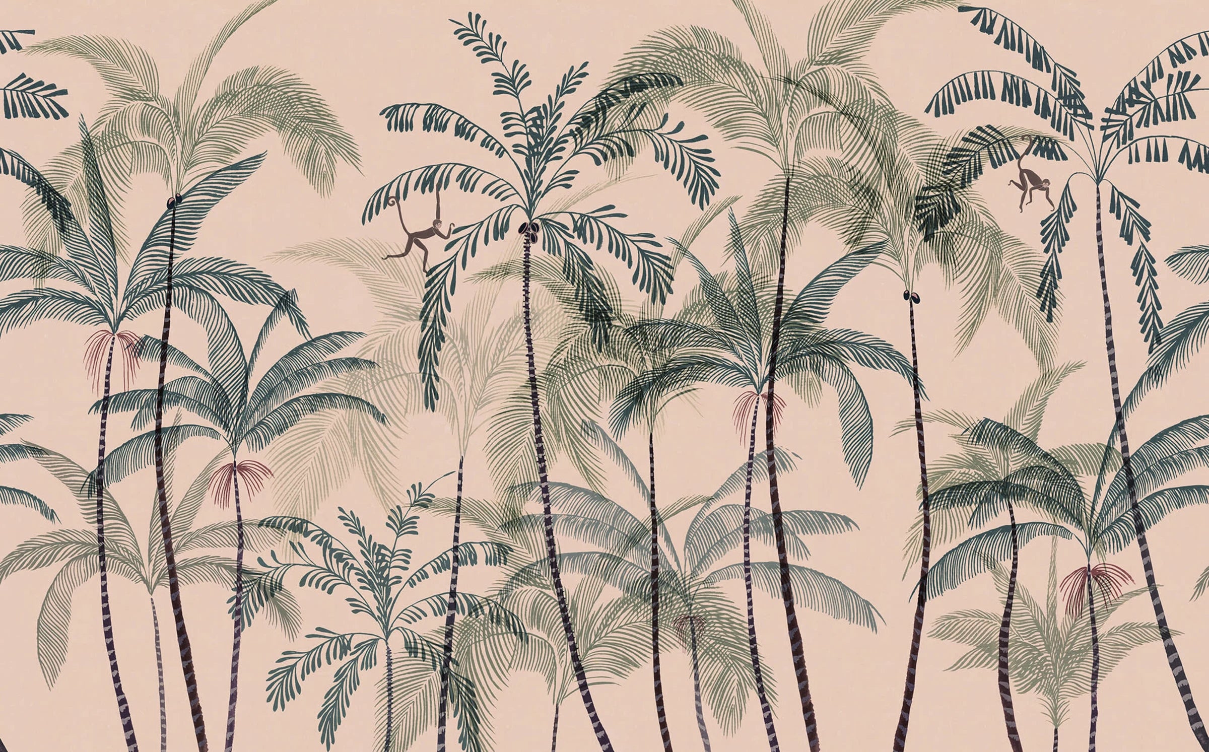 Louie wall mural by Sandberg – tropical design, Pink – styled in a room setting, view 6