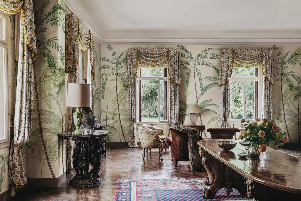 Louie wall mural by Sandberg – tropical design, Green – styled in a room setting