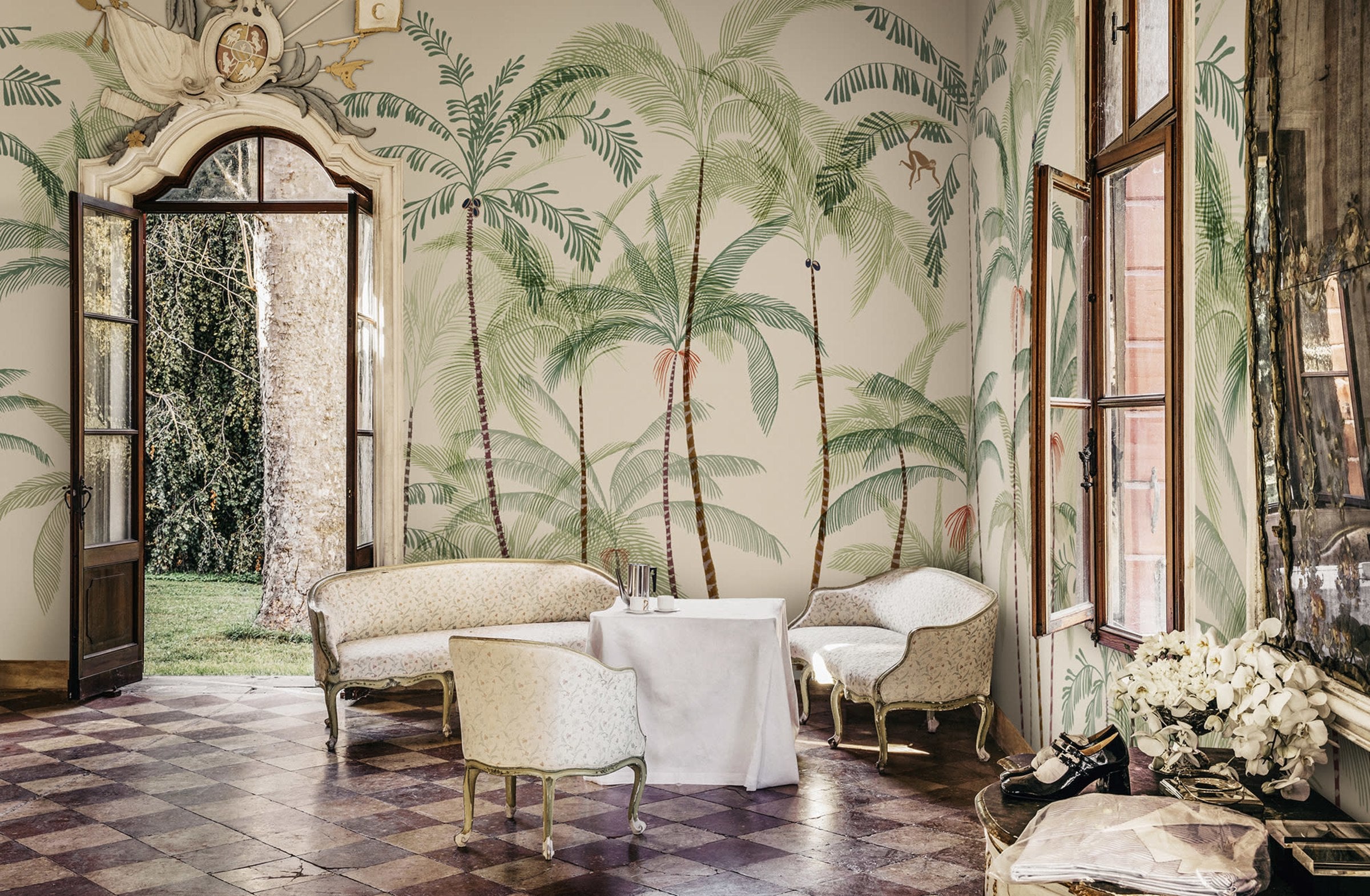 Louie wall mural by Sandberg – tropical design, Green – styled in a room setting, view 2