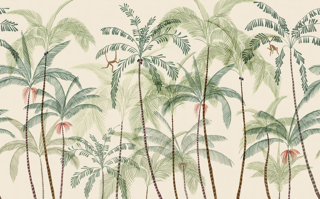 Louie wall mural by Sandberg – tropical design, Green – flat swatch showing the repeat