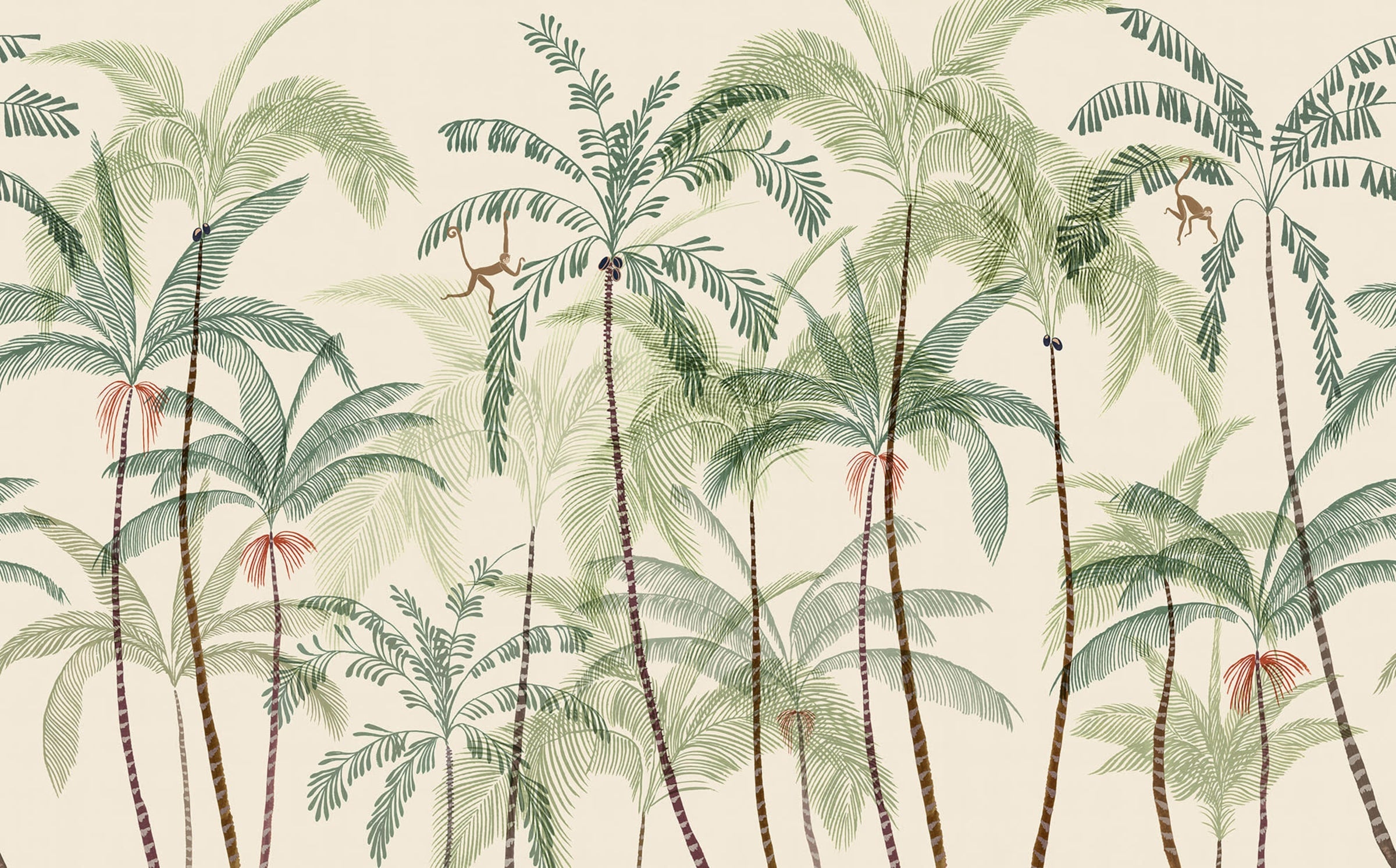 Louie wall mural by Sandberg – tropical design, Green – flat swatch showing the repeat