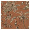 Moa Jungle wallpaper by Sandberg, flat swatch of the toile jungle with palms, peacock and monkey on a terracotta ground