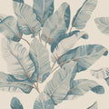 Tom Palms wallpaper by Sandberg in dusty blue-grey banana leaves on cream, flat swatch close-up