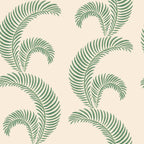 Jasmine wallpaper by Sandberg, scrolling green fern fronds on a soft cream ground, flat swatch
