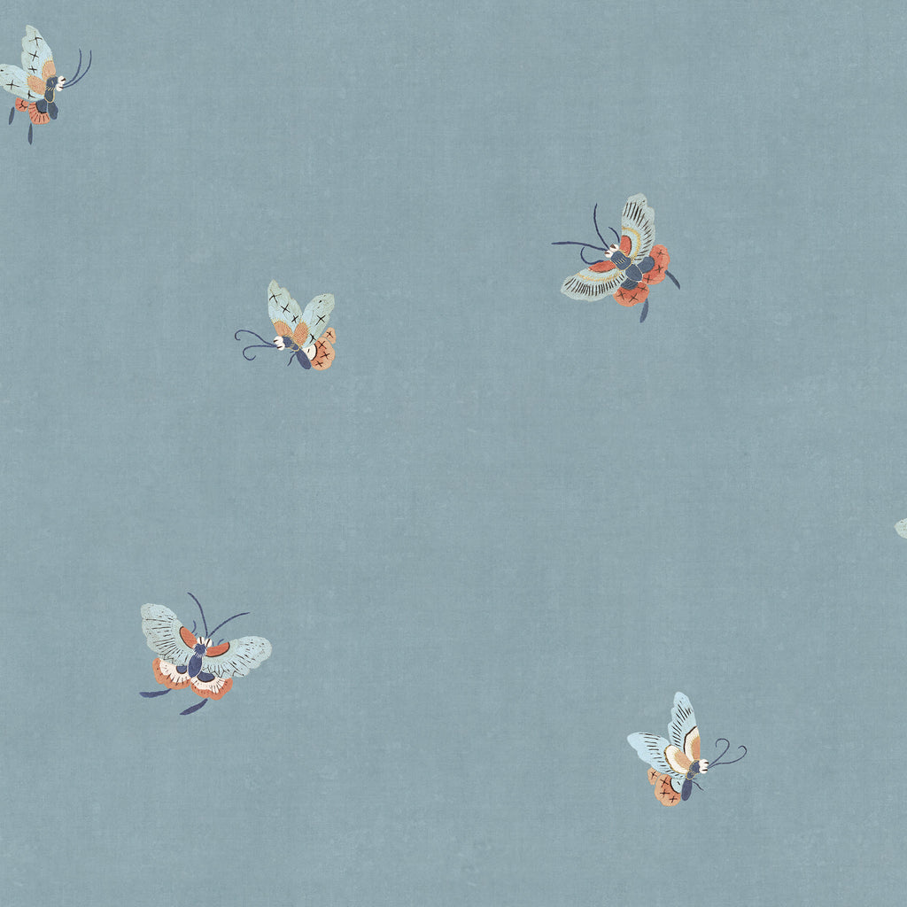 Butterflies wallpaper by Sandberg in Misty Blue, close-up of the butterfly pattern