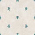 Audrey wallpaper by Sandberg, small teal scarab beetle motif scattered on a mottled cream ground, flat swatch