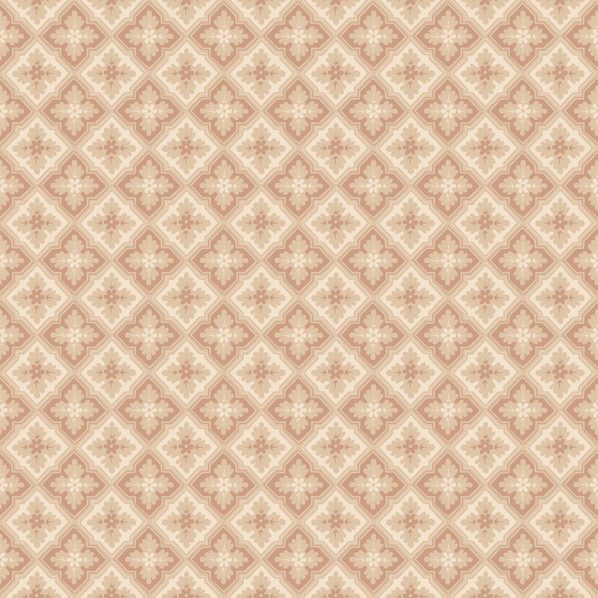 Edvin wallpaper by Sandberg, flat swatch of a terracotta-pink diamond floral lattice on beige