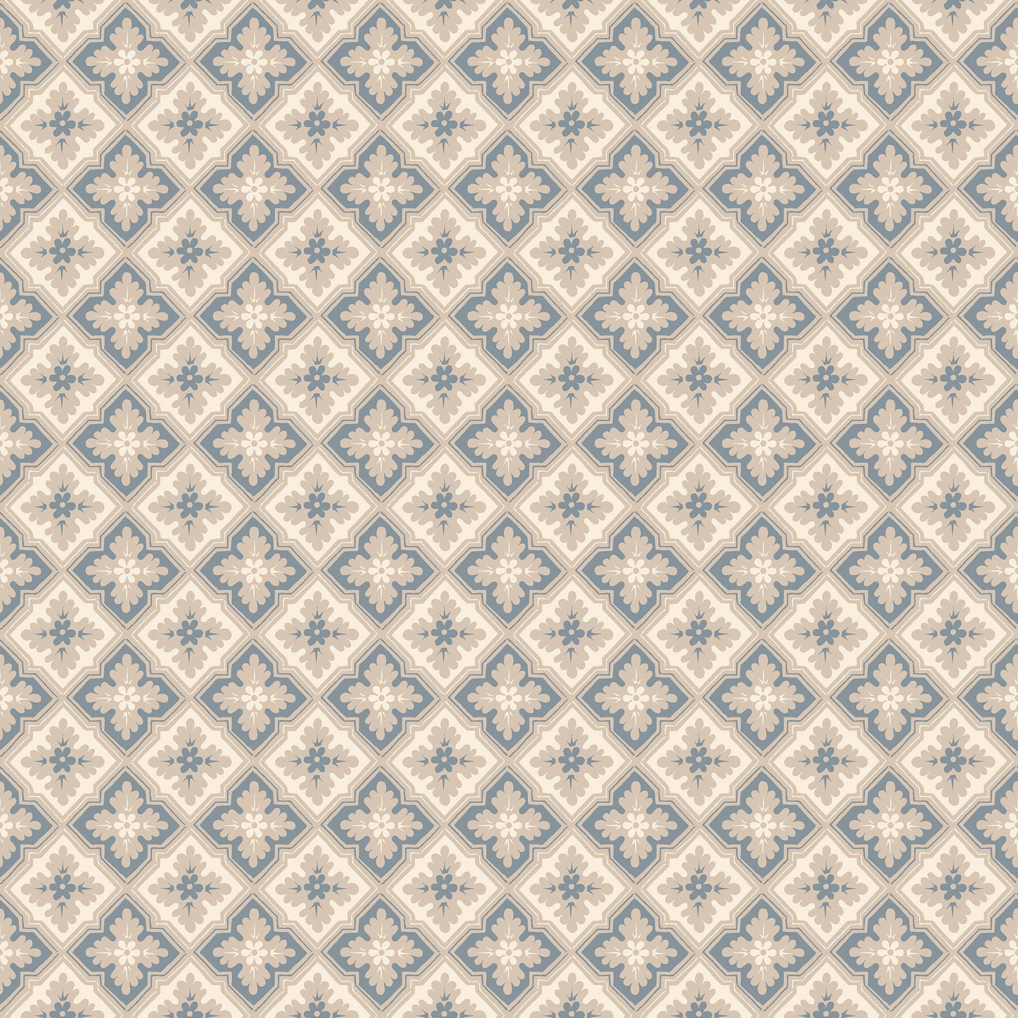 Edvin wallpaper by Sandberg, flat swatch of a soft blue lattice floral pattern on beige
