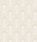 Alva wallpaper by Sandberg, flat swatch of a delicate white floral trellis on soft beige