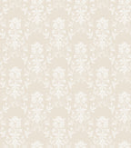 Alva wallpaper by Sandberg, flat swatch of a delicate white floral trellis on soft beige