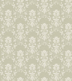 Alva wallpaper by Sandberg, flat swatch of a white floral trellis on sage green