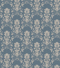 Alva wallpaper by Sandberg, flat swatch of a beige floral trellis on slate blue