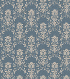 Alva wallpaper by Sandberg, flat swatch of a beige floral trellis on slate blue