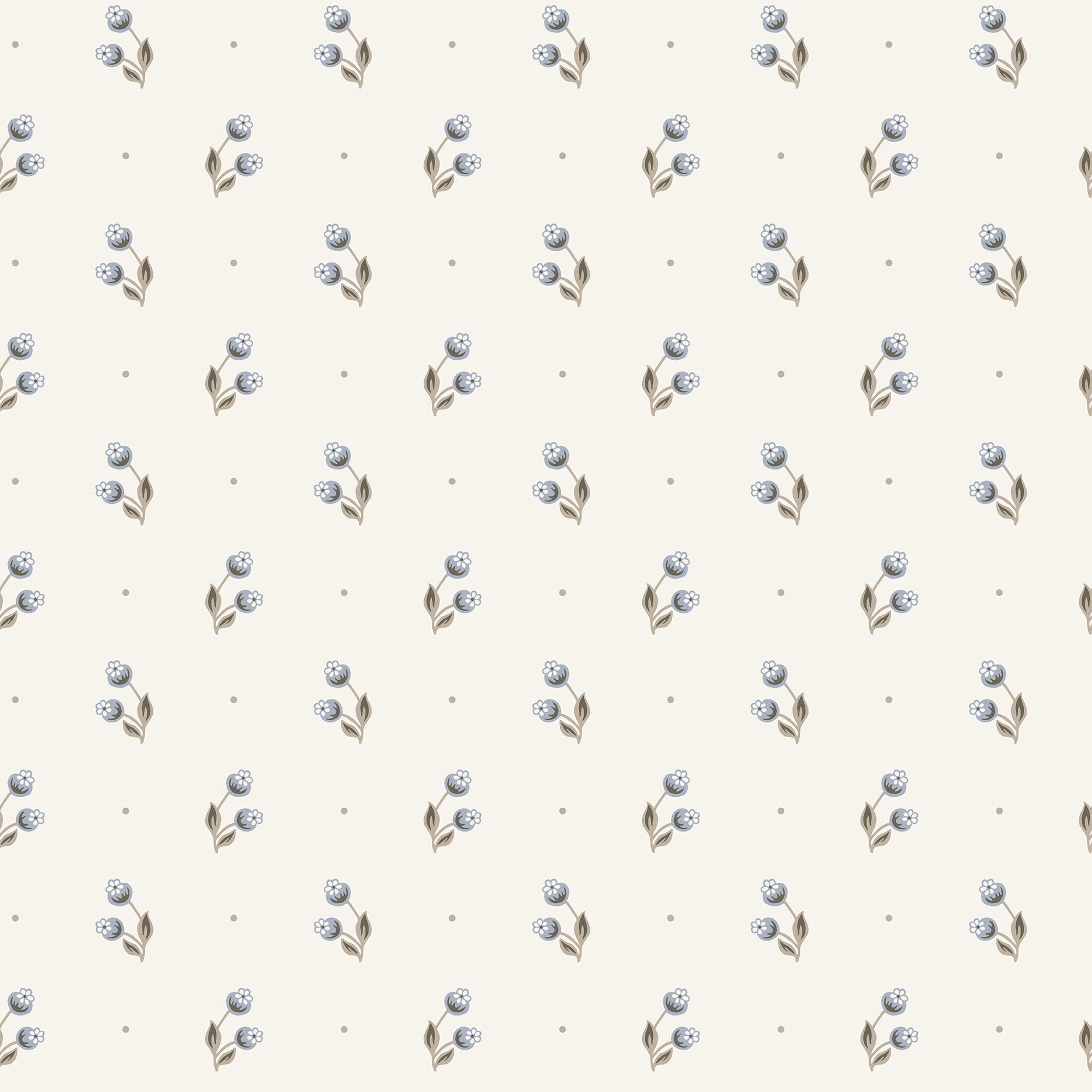 Siv wallpaper by Sandberg, dainty soft blue floral sprig on cream, flat swatch colourway
