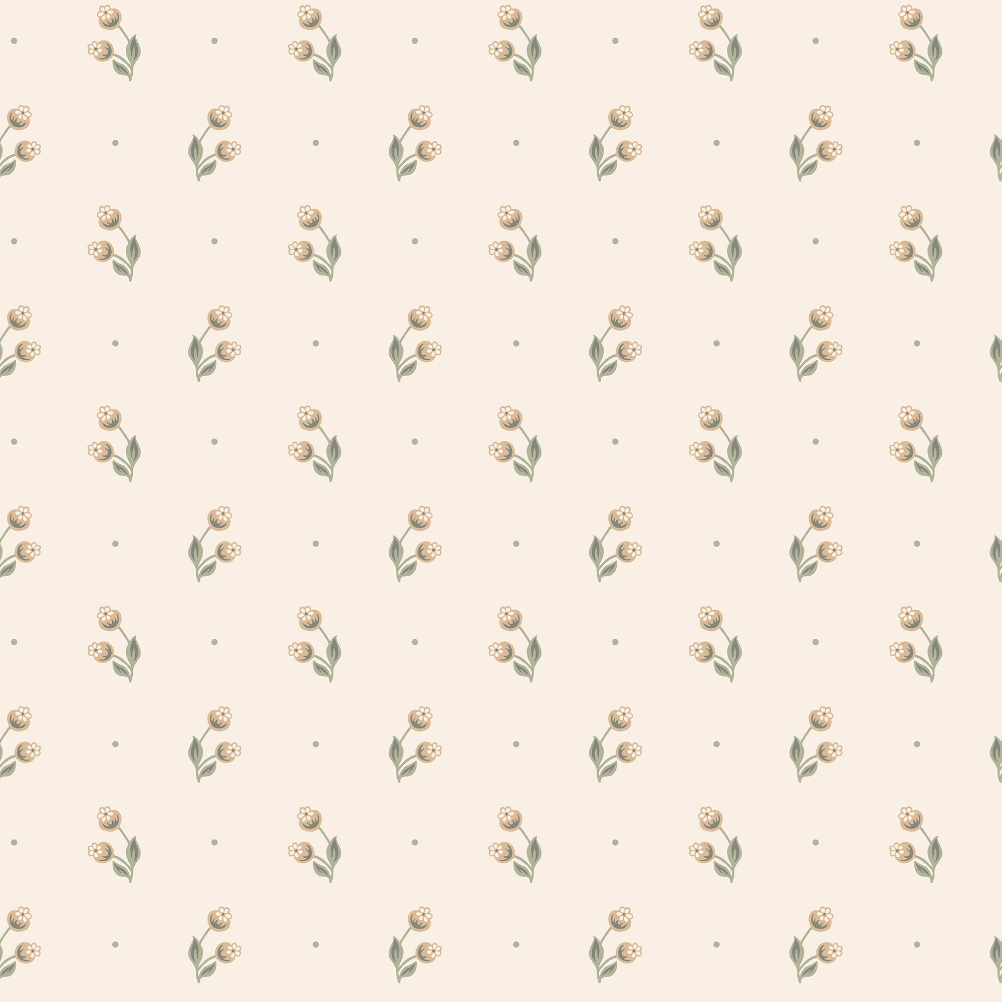 Siv wallpaper by Sandberg, tonal cream and sage floral sprig on ivory, flat swatch colourway