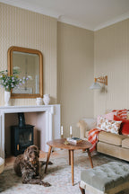 Erik wallpaper by Sandberg in Yellow, styled on an interior wall