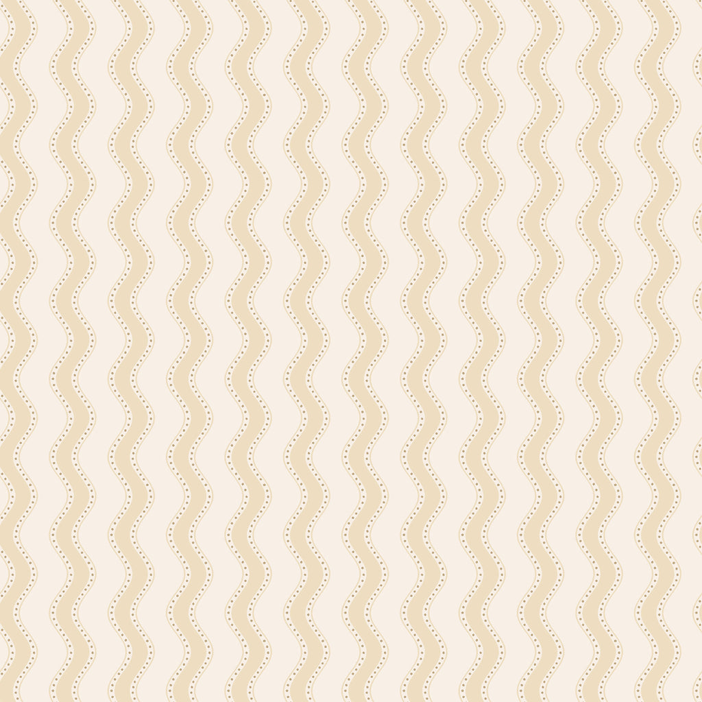 Erik wallpaper by Sandberg, wavy dotted vertical stripe in soft yellow on cream, flat swatch colourway
