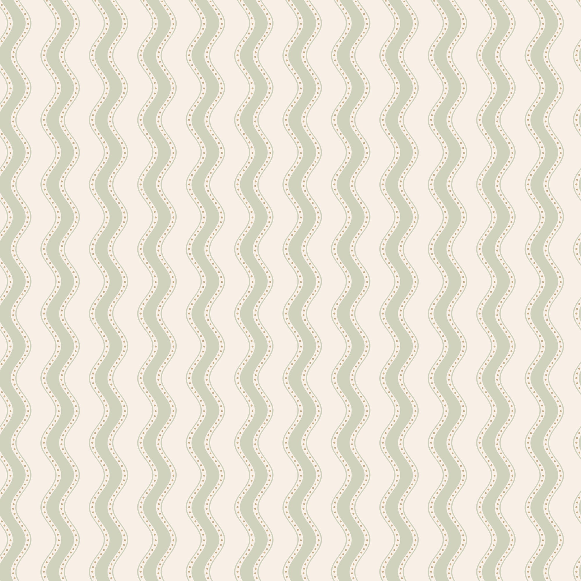 Erik wallpaper by Sandberg, wavy dotted vertical stripe in sage green on cream, flat swatch colourway