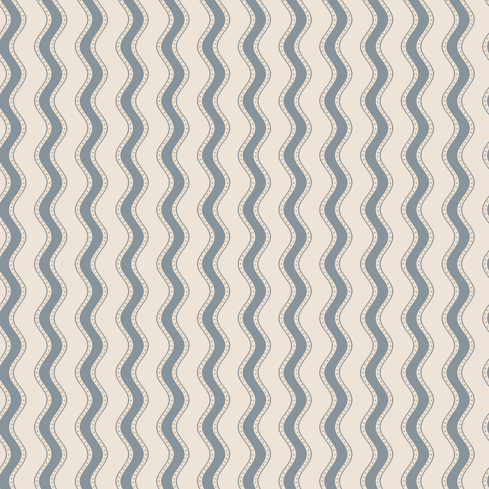 Erik wallpaper by Sandberg, wavy dotted vertical stripe in dusty blue on cream, flat swatch colourway