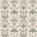 Maj wallpaper by Sandberg on cream, vintage floral clusters in pink, yellow and green, flat roll swatch