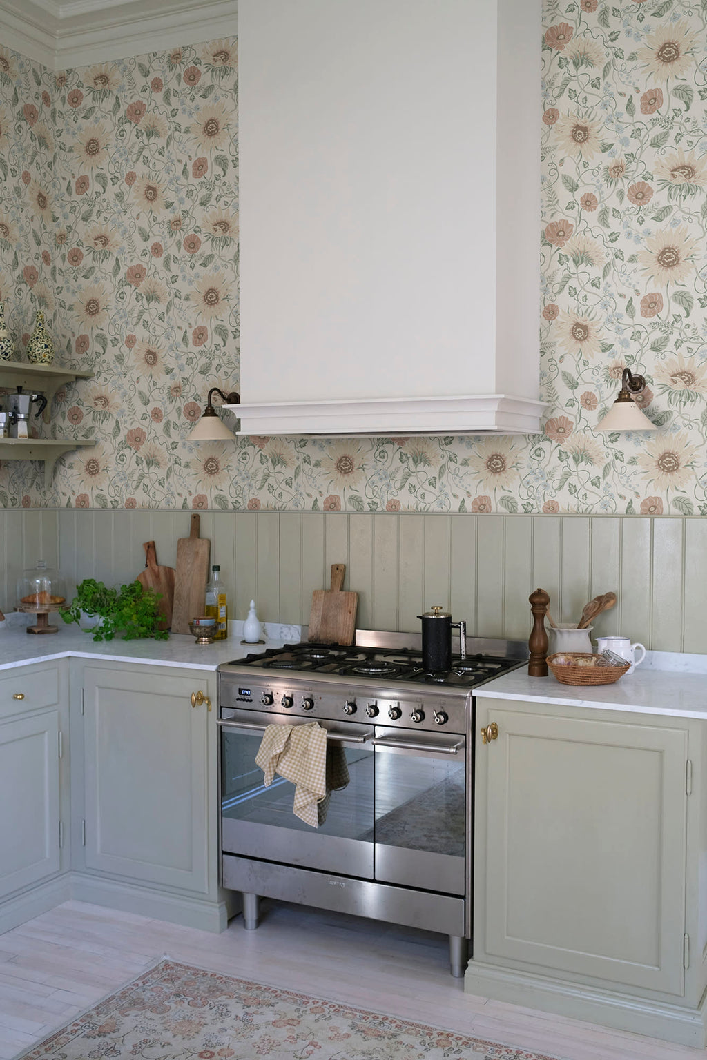 Solveig wallpaper by Sandberg in Colorful, styled on an interior wall