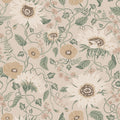 Solveig wallpaper by Sandberg, trailing sunflower and poppy floral in soft beige with sage leaves and cream blooms
