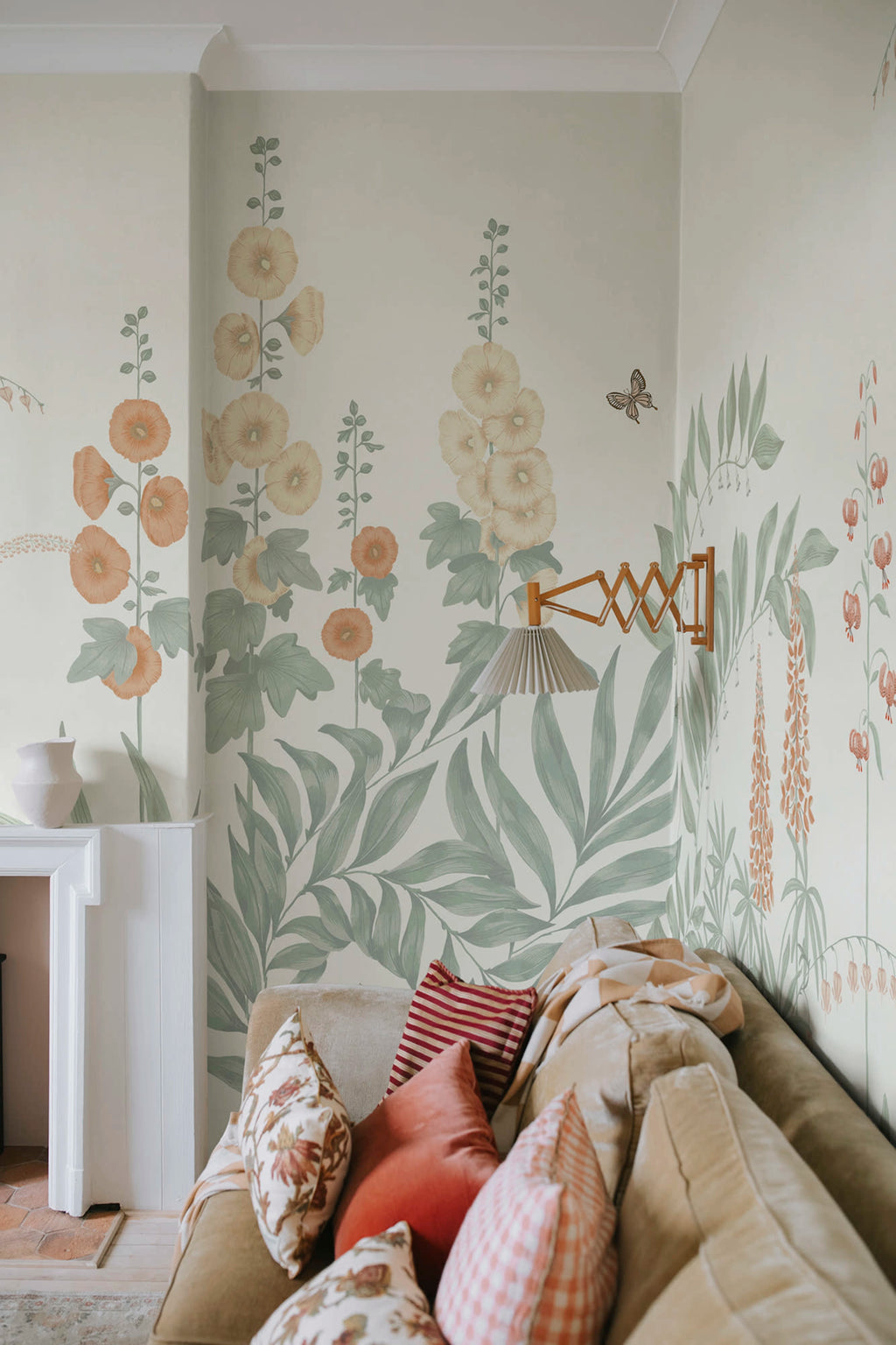 Aino wall mural by Sandberg – floral design, Peach – styled in a room setting, view 8
