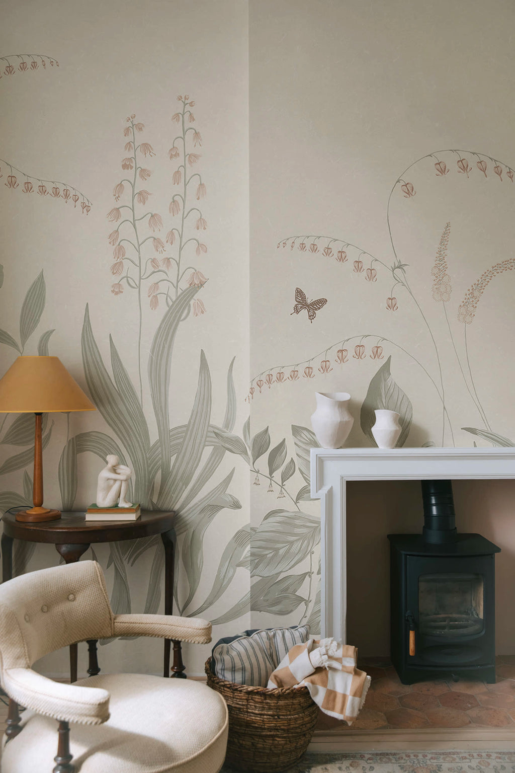 Aino wall mural by Sandberg – floral design, Pastel – styled in a room setting, view 6