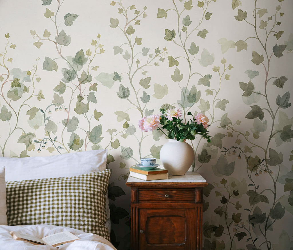 Ivy wall mural by Sandberg – botanical design, Green – styled in a room setting, view 4