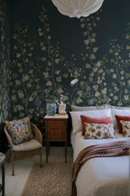 Ivy wall mural by Sandberg – botanical design, Blue – Midnight Blue – styled in a room setting, view 6
