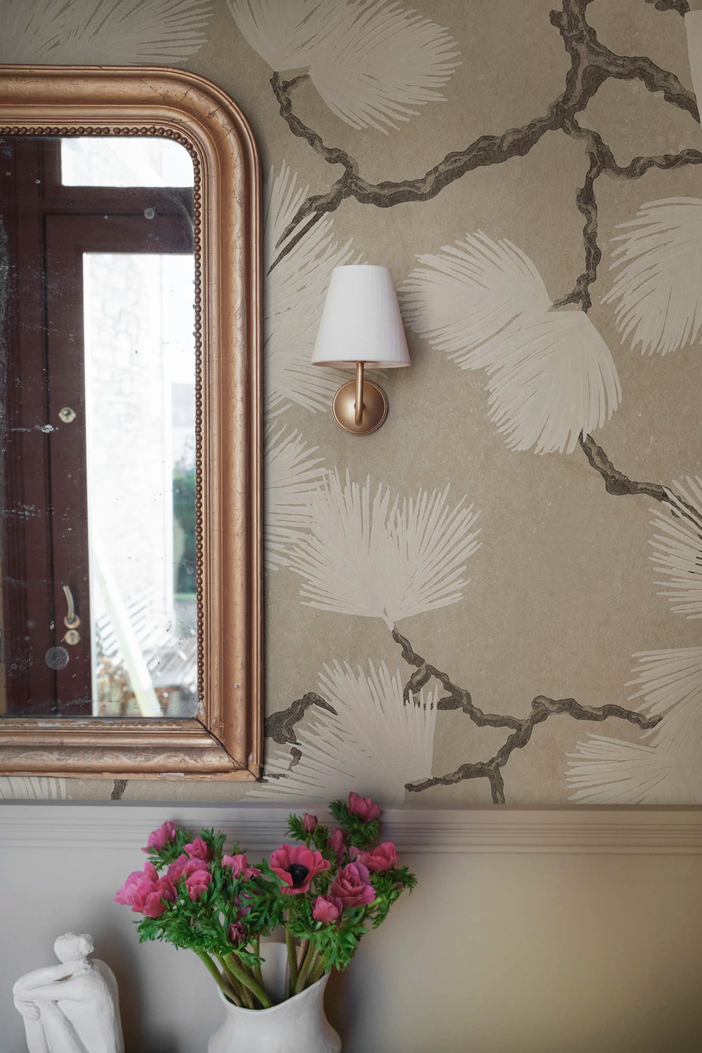 Pine Mural wall mural by Sandberg – botanical design, Beige – styled in a room setting, view 2
