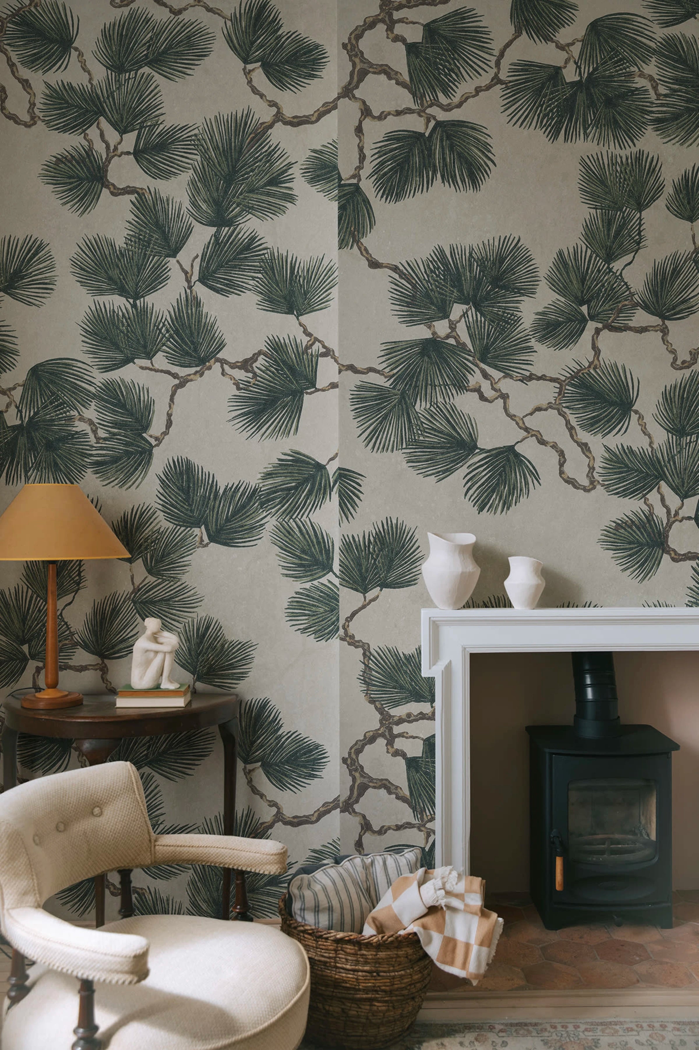 Pine Mural wall mural by Sandberg – botanical design, Green – styled in a room setting, view 4