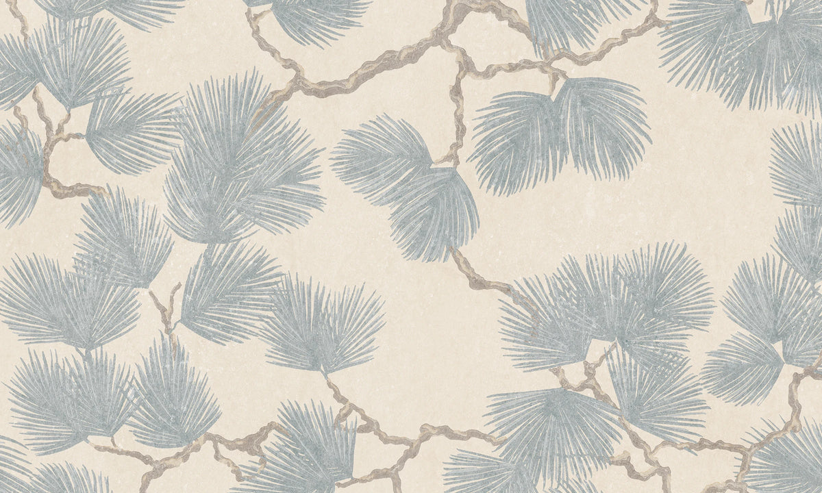 Pine Mural wall mural by Sandberg – botanical design, Blue – Misty Blue – flat swatch showing the repeat, view 2