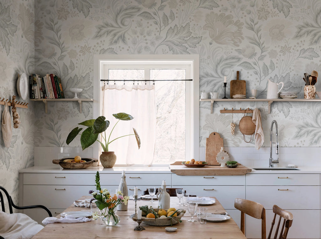 Ava Elvira wall mural by Sandberg – floral design, Pastel – styled in a room setting, view 2