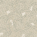 Simon wallpaper by Sandberg, flat swatch of soft sage leaves and white berries on cream