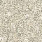 Simon wallpaper by Sandberg, flat swatch of soft sage leaves and white berries on cream