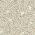 Simon wallpaper by Sandberg, flat swatch of soft sage leaves and white berries on cream