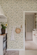 Ulla wallpaper by Sandberg in Sandstone, styled on an interior wall