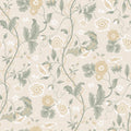 Ulla wallpaper by Sandberg, delicate poppy and vine floral in soft cream with sage leaves and golden flowers
