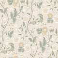 Ulla wallpaper by Sandberg, delicate poppy and vine floral in soft cream with sage leaves and golden flowers