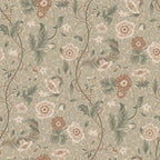 Ulla wallpaper by Sandberg, trailing poppy and vine floral in soft sage green with terracotta and cream blooms