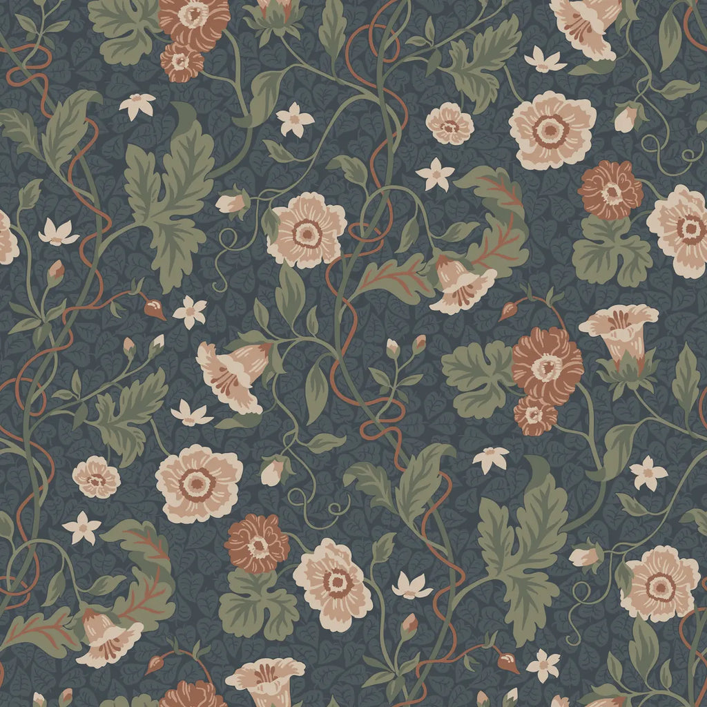 Ulla Midnight Blue wallpaper by Sandberg – floral design