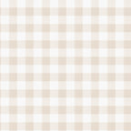 Harry wallpaper by Sandberg, flat swatch of soft watercolour gingham check in warm sand beige on white