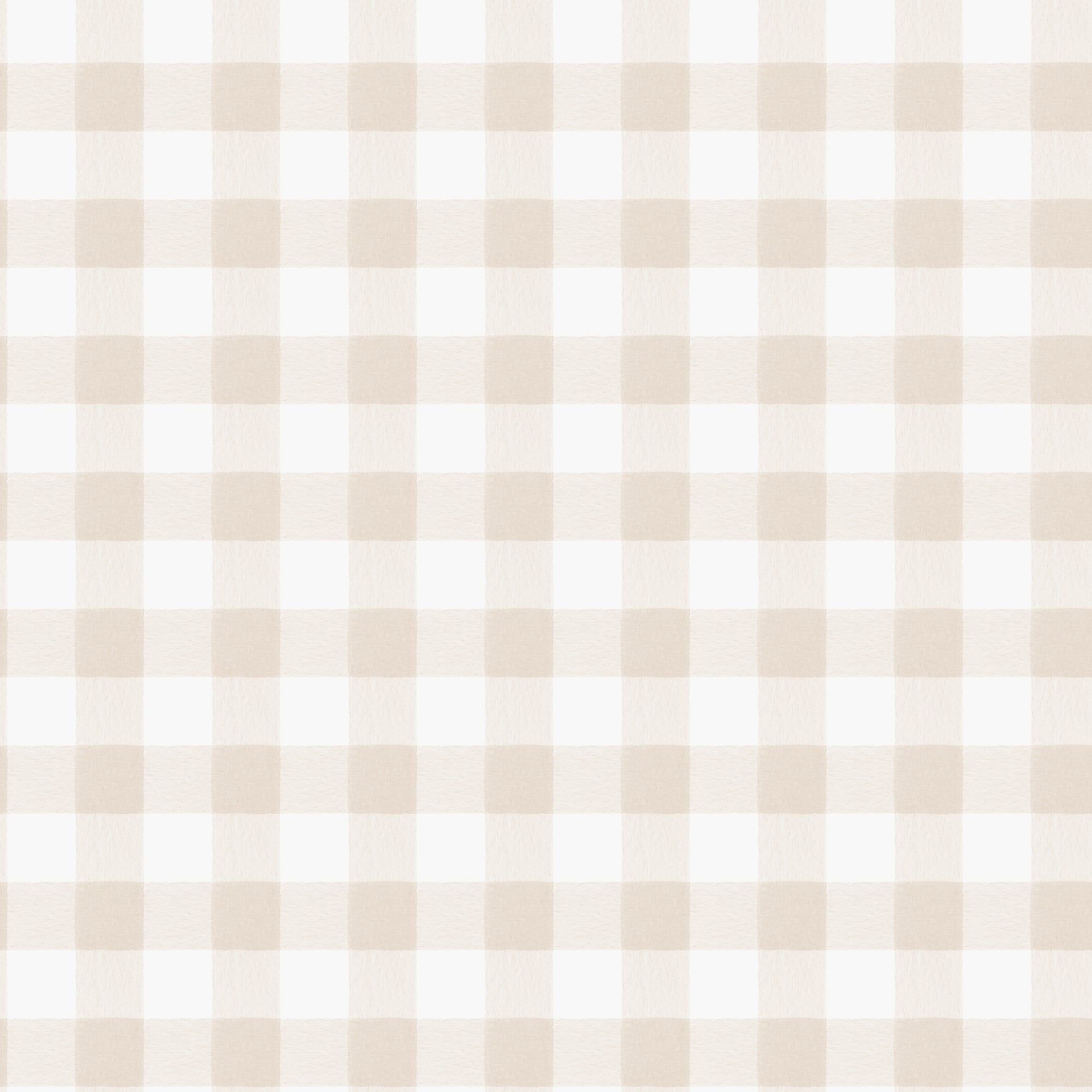 Harry wallpaper by Sandberg, flat swatch of soft watercolour gingham check in warm sand beige on white