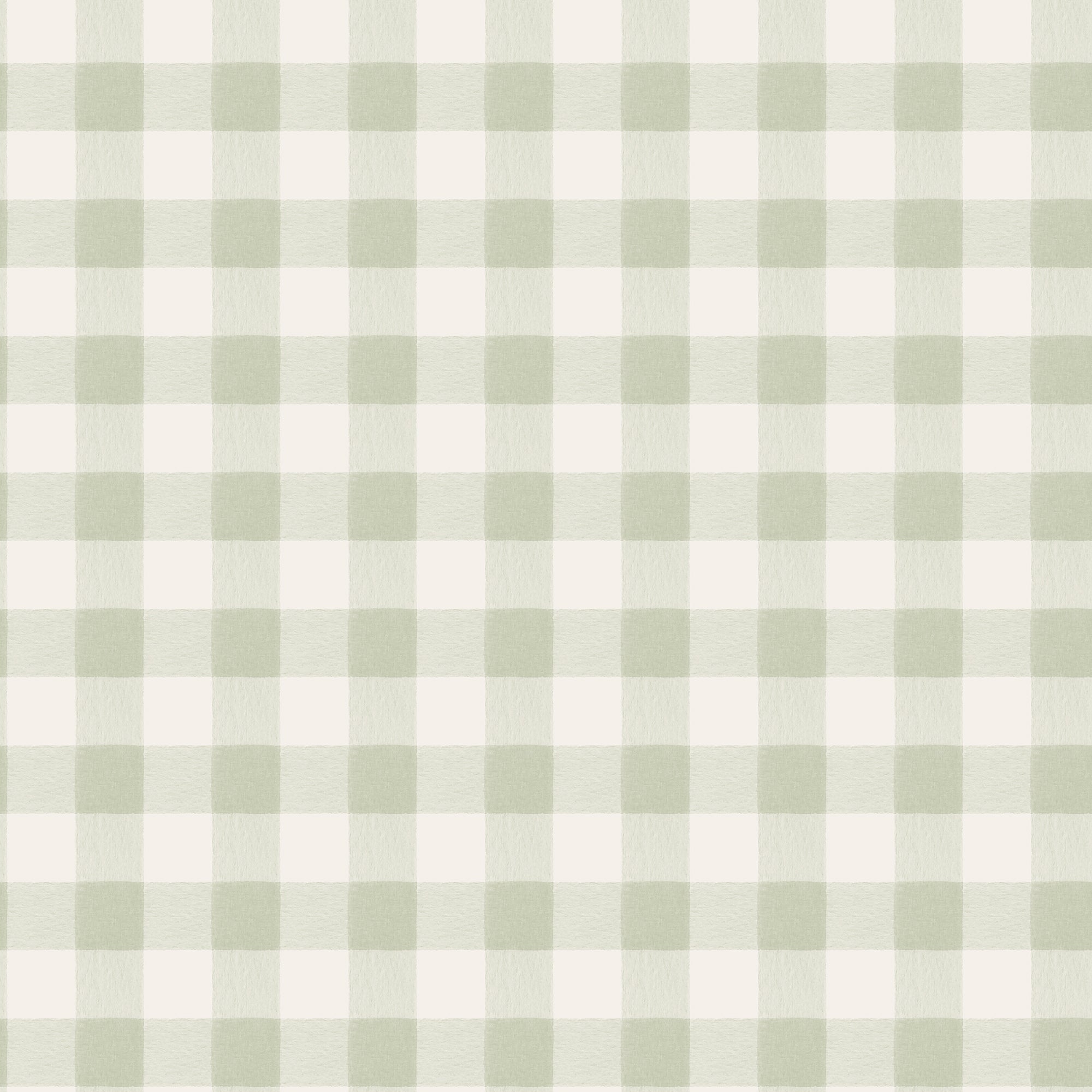 Harry wallpaper by Sandberg, flat swatch of soft watercolour gingham check in muted sage green on cream