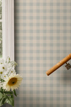 Harry wallpaper by Sandberg in Misty Blue, styled on an interior wall