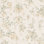 Lovisa wallpaper by Sandberg, flat swatch of soft yellow wisteria and sage foliage on cream