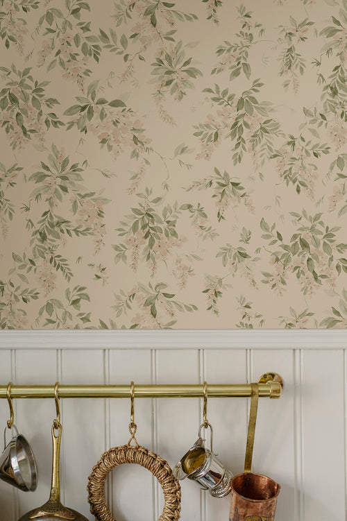 Lovisa wallpaper by Sandberg in Pink, styled on an interior wall