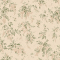 Lovisa wallpaper by Sandberg, flat swatch of trailing blush wisteria and green leaves on cream